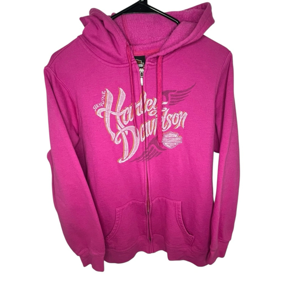 Harley Davidson Pink Graphic Casper Wyoming Zip Up Hoodie - Picture 1 of 5